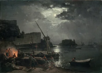 Udsigt over Napoli i måneskin, 1829